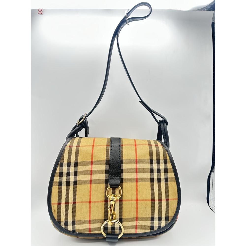 Burberrys Check 80's-90's Shadow horse check saddle shoulder bag